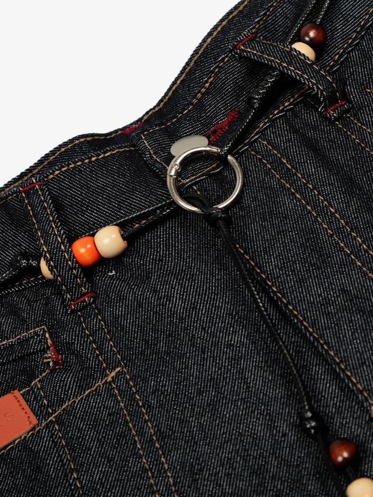 Stylish High-Waisted Denim Trousers with Beaded Drawstring Detail 