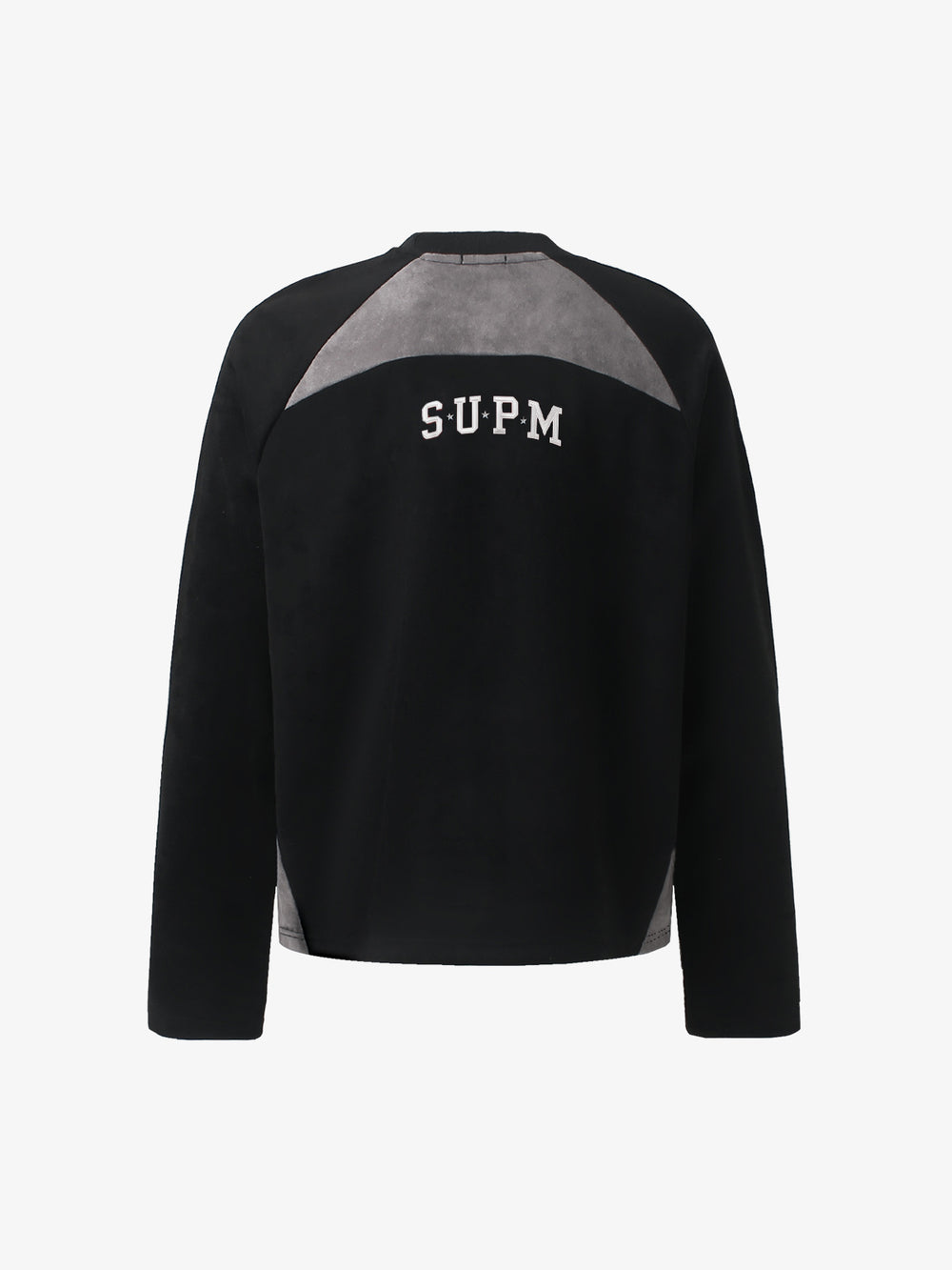 Letter Embroidered Faux Suede Long Sleeve Top