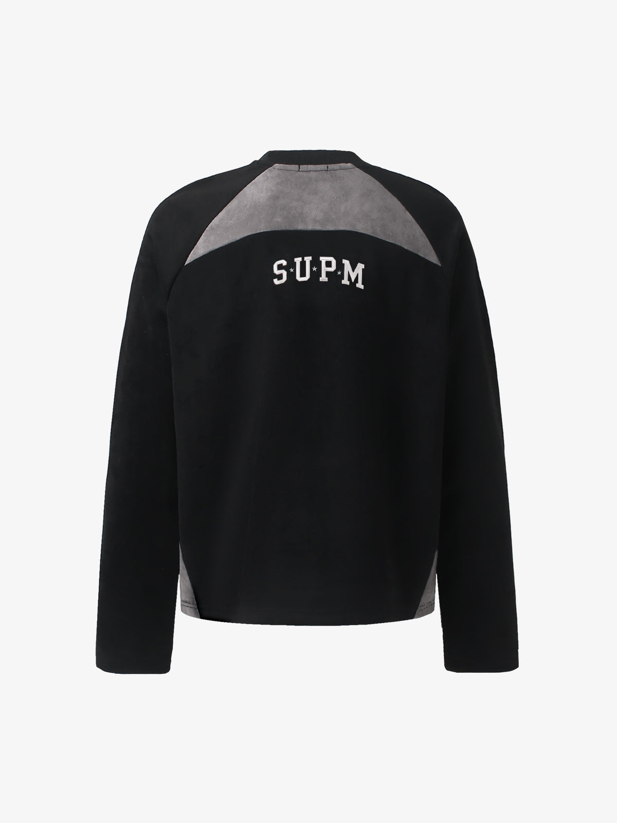 Letter Embroidered Faux Suede Long Sleeve Top