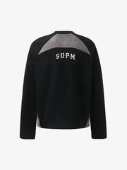 Letter Embroidered Faux Suede Long Sleeve Top