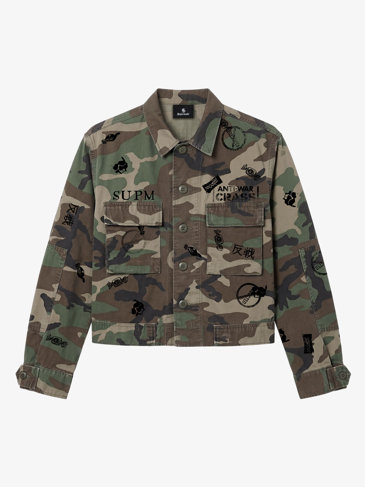 Anti-War Graphic Camo Jacket