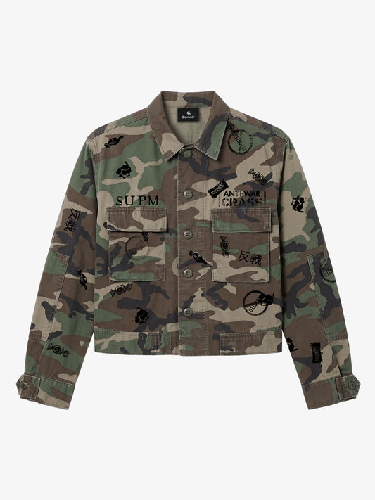 Anti-War Graphic Camo Jacket