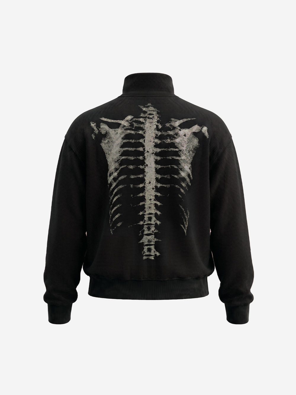 Skull Graphic Waffle Double-Zip Stand-Collar Sweatshirt