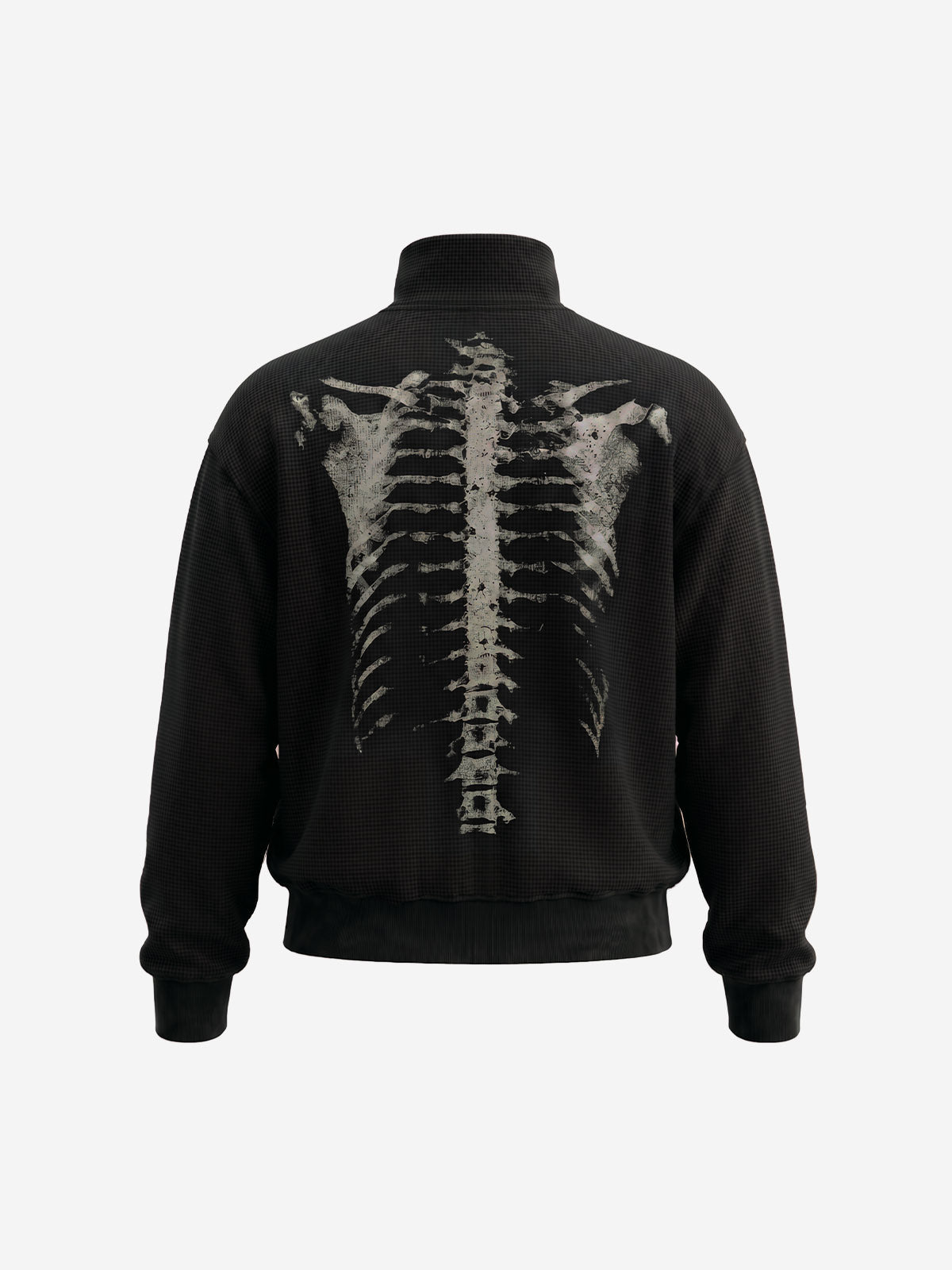 Skull Graphic Waffle Double-Zip Stand-Collar Sweatshirt
