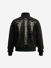 Skull Graphic Waffle Double-Zip Stand-Collar Sweatshirt