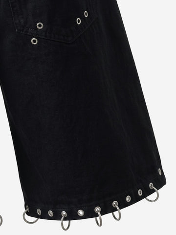 Scorpion Embroidered Eyelet Bermuda Denim Shorts