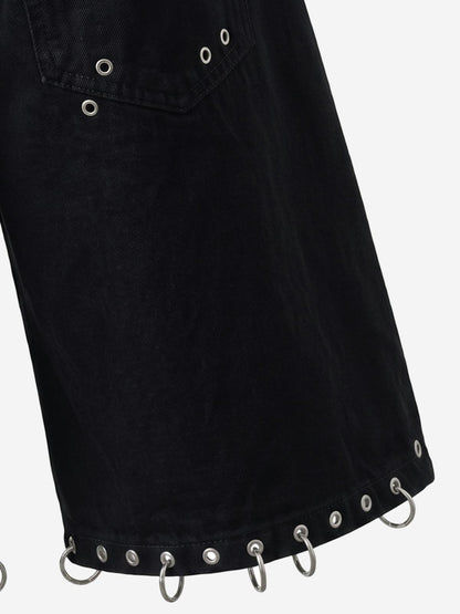 Scorpion Embroidered Eyelet Bermuda Denim Shorts