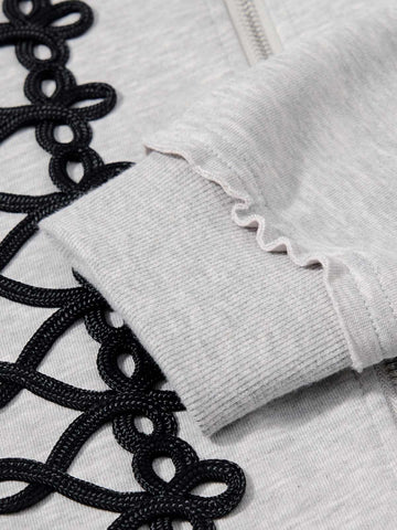 Napoleon Cord Embroidery Boxy Zip-Up Hoodie