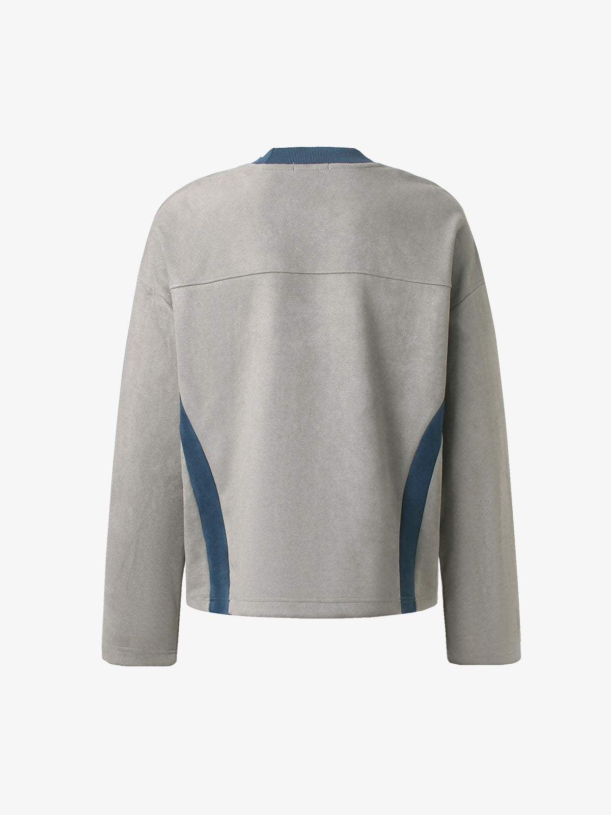 Faux Suede Paneled Embroidered Long Sleeve Tee