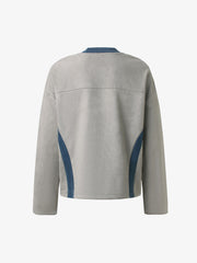 Faux Suede Paneled Embroidered Long Sleeve Tee