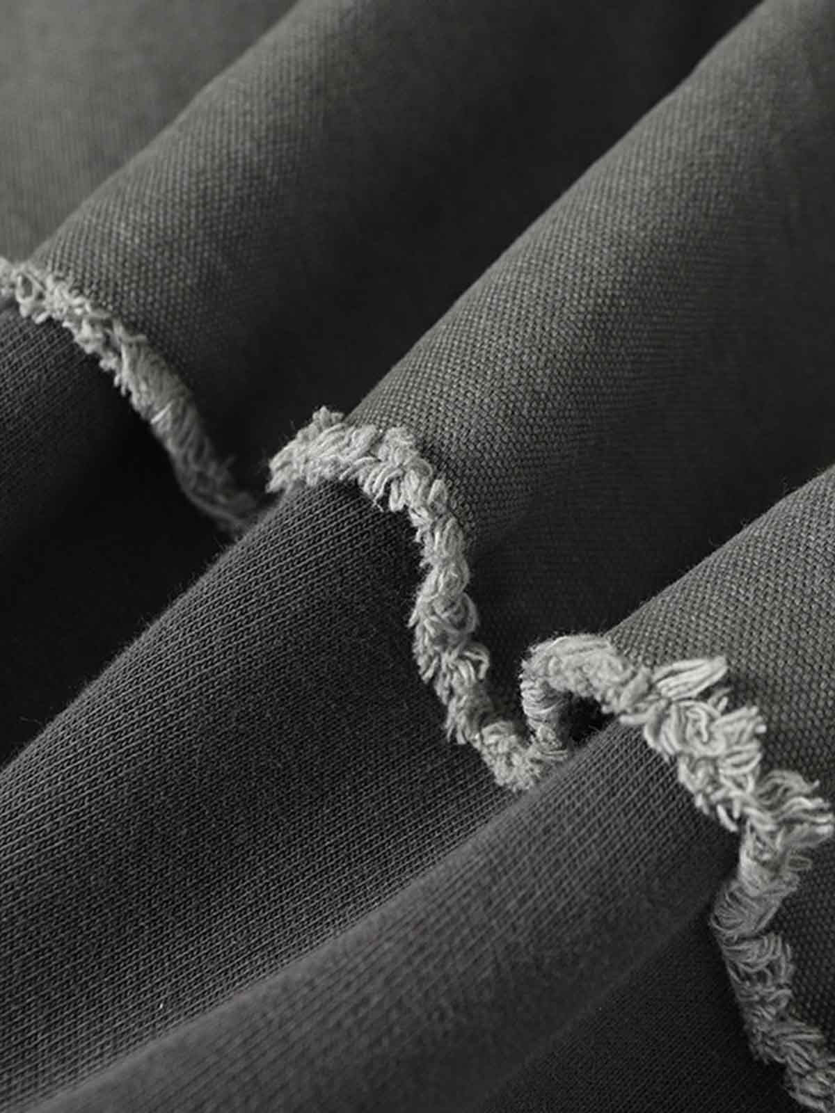 Distressed Patchwork Raw-Edge Layered-Hem Fleece Hoodie 