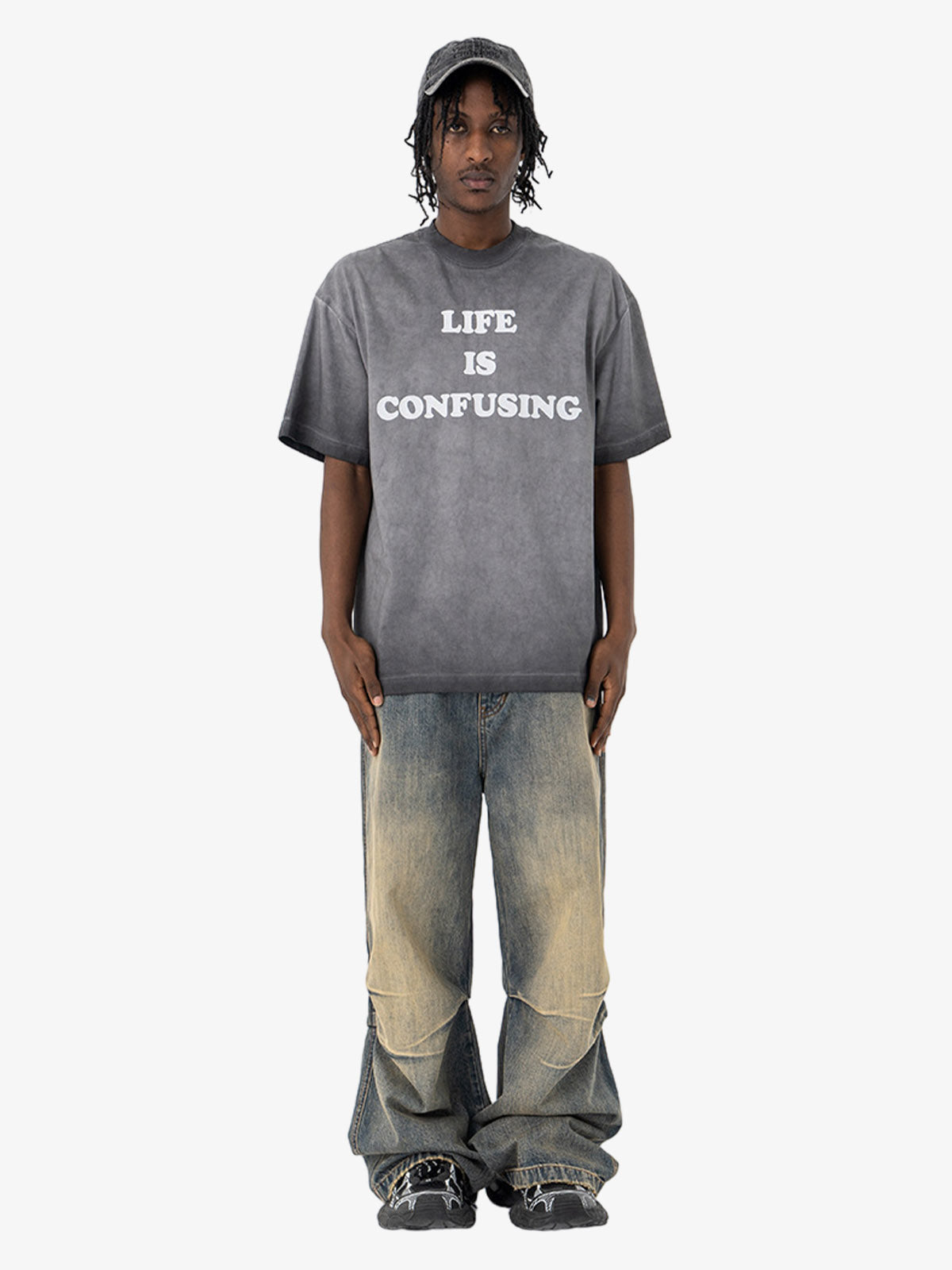 Washed Spray Color Gradient Letter Print T-shirt 