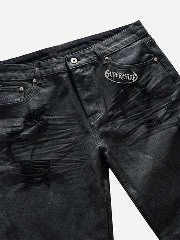 Tactical Knee-Panel Distressed Waxed Leggings