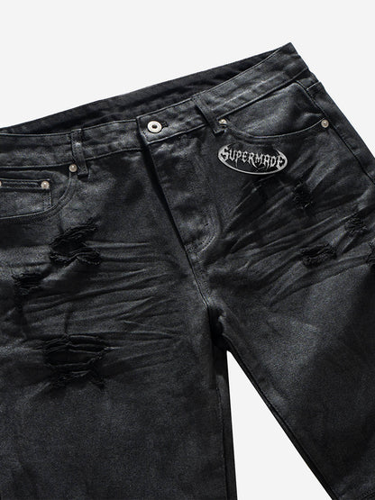 Tactical Knee-Panel Distressed Waxed Leggings