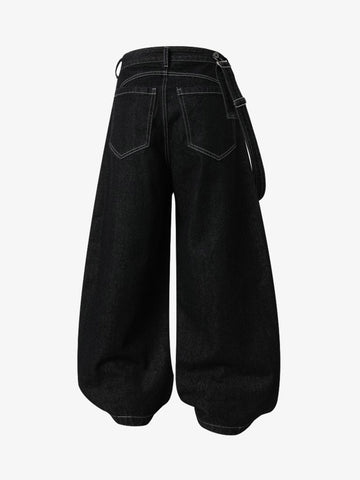 Detachable One-Shoulder Denim Overalls 