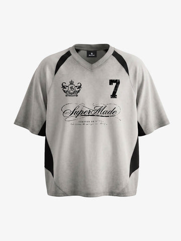 Faux Suede Panel Graphic T-Shirt