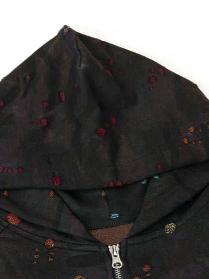 Thesupermade Washed Distressed Zipper Hooded Jacket 