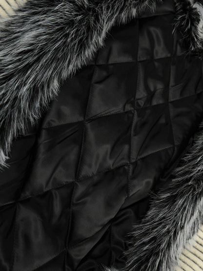 Striped Hooded Jacket with Faux Fur Trim for Winter and Fall 