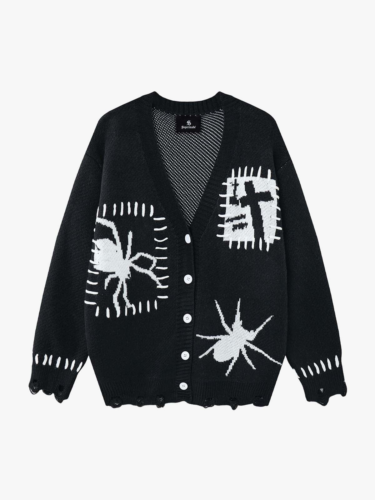 Cross Spider Jacquard Knit Sweater; Black / M, Black / L, Black / XL, Black / 2XL