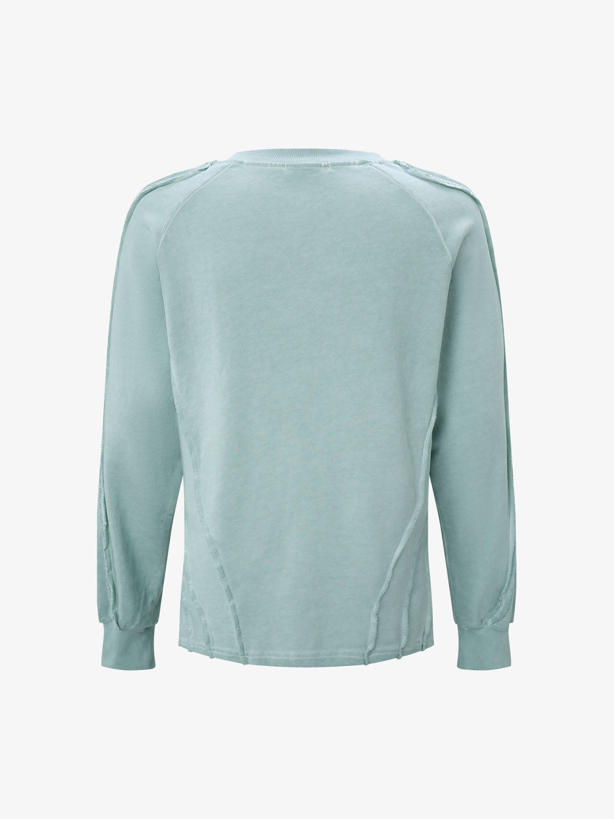 Heavyweight Washed Distressed Raw-Edge Long Sleeve Tee; Green / M, Green / L, Green / XL