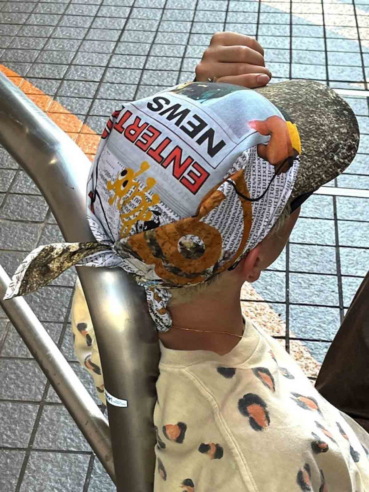 Newspaper Print Lace-Up Brim Cap 