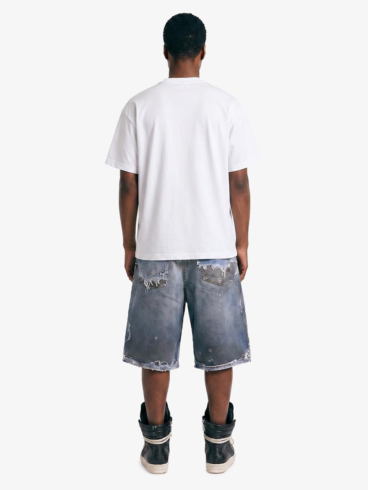Retro Deconstructed Denim Shorts 