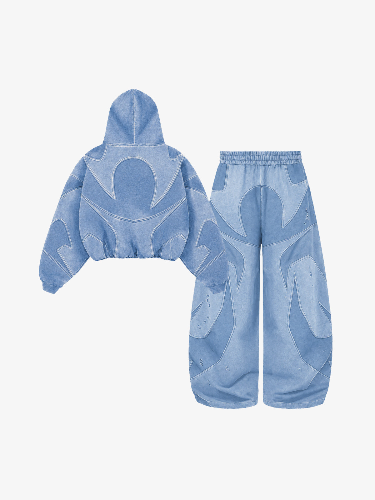Washed Panel Detail Boxy Hoodie & Wide-Leg Sweatpants Set