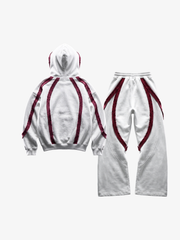 Pink Contrast Stripe Zip Hoodie & Curved-Leg Pants Set