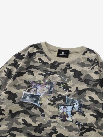 Camo Photo Collage Graphic T Shirt 