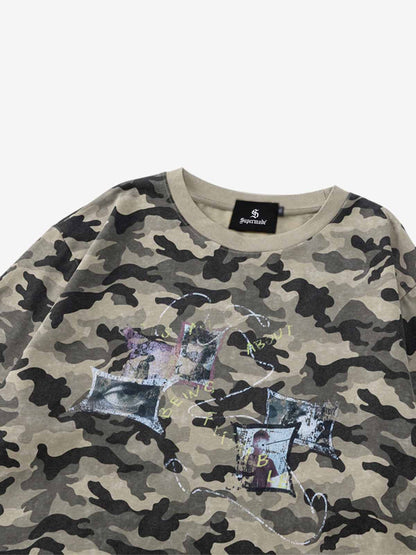 Camo Photo Collage Graphic T Shirt 