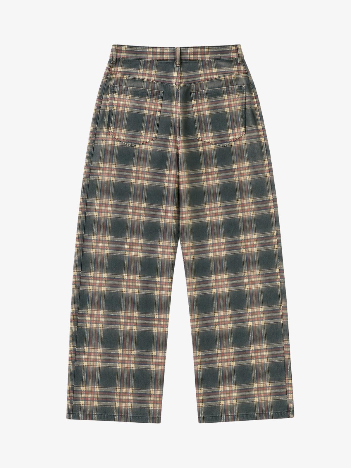All-Over 3D Plaid Graphic Straight-Leg Jeans