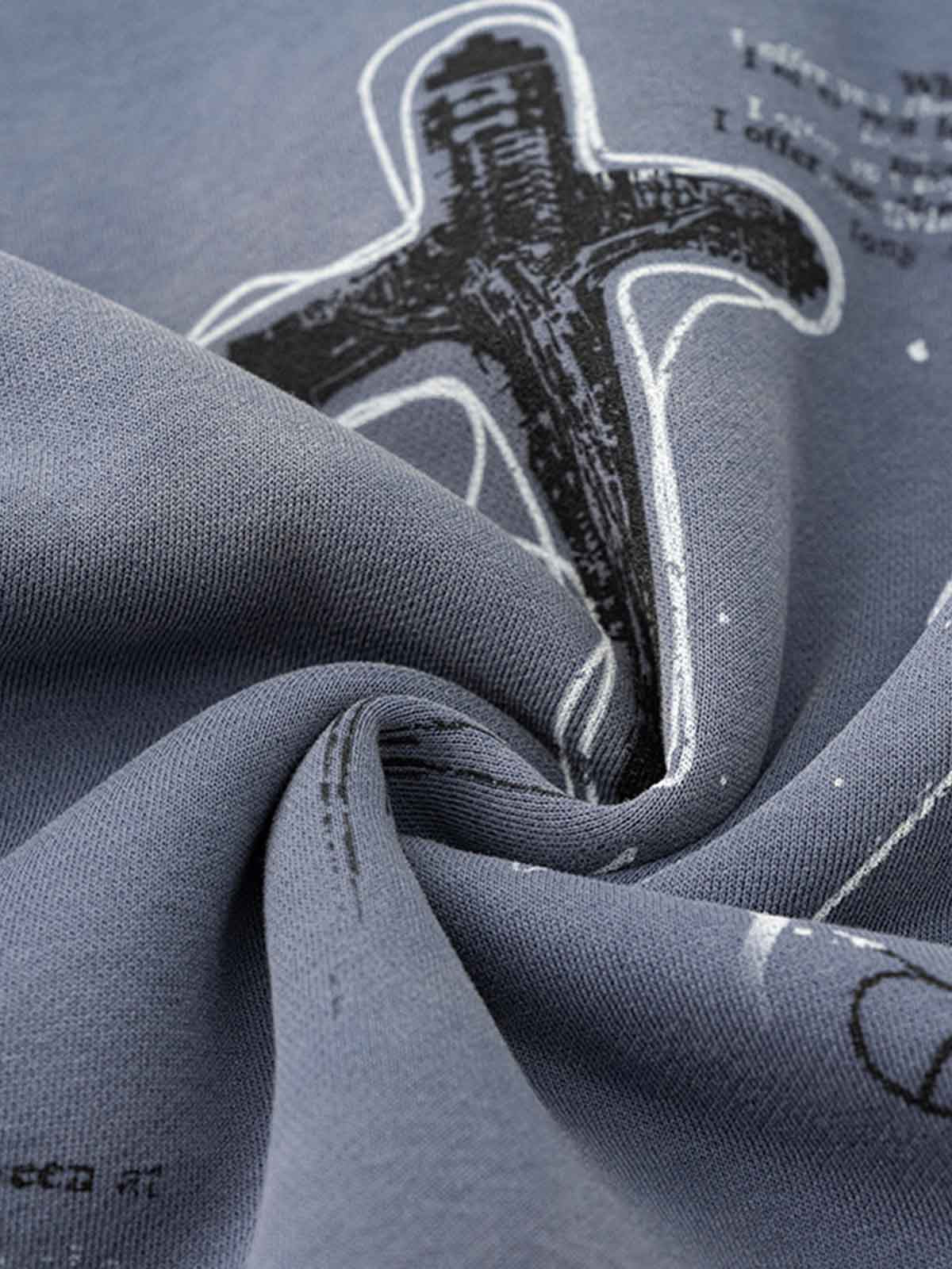 Vintage Dirty Wash Cross Graphic Hoodie 