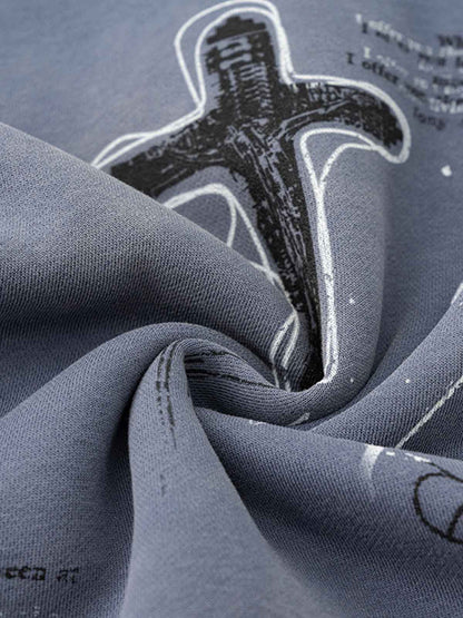 Vintage Dirty Wash Cross Graphic Hoodie 