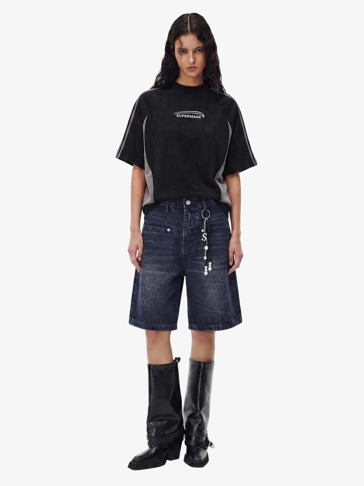 Wide Leg Washed Denim Shorts