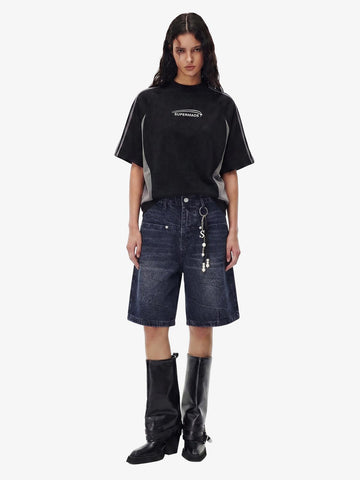 Wide Leg Washed Denim Shorts