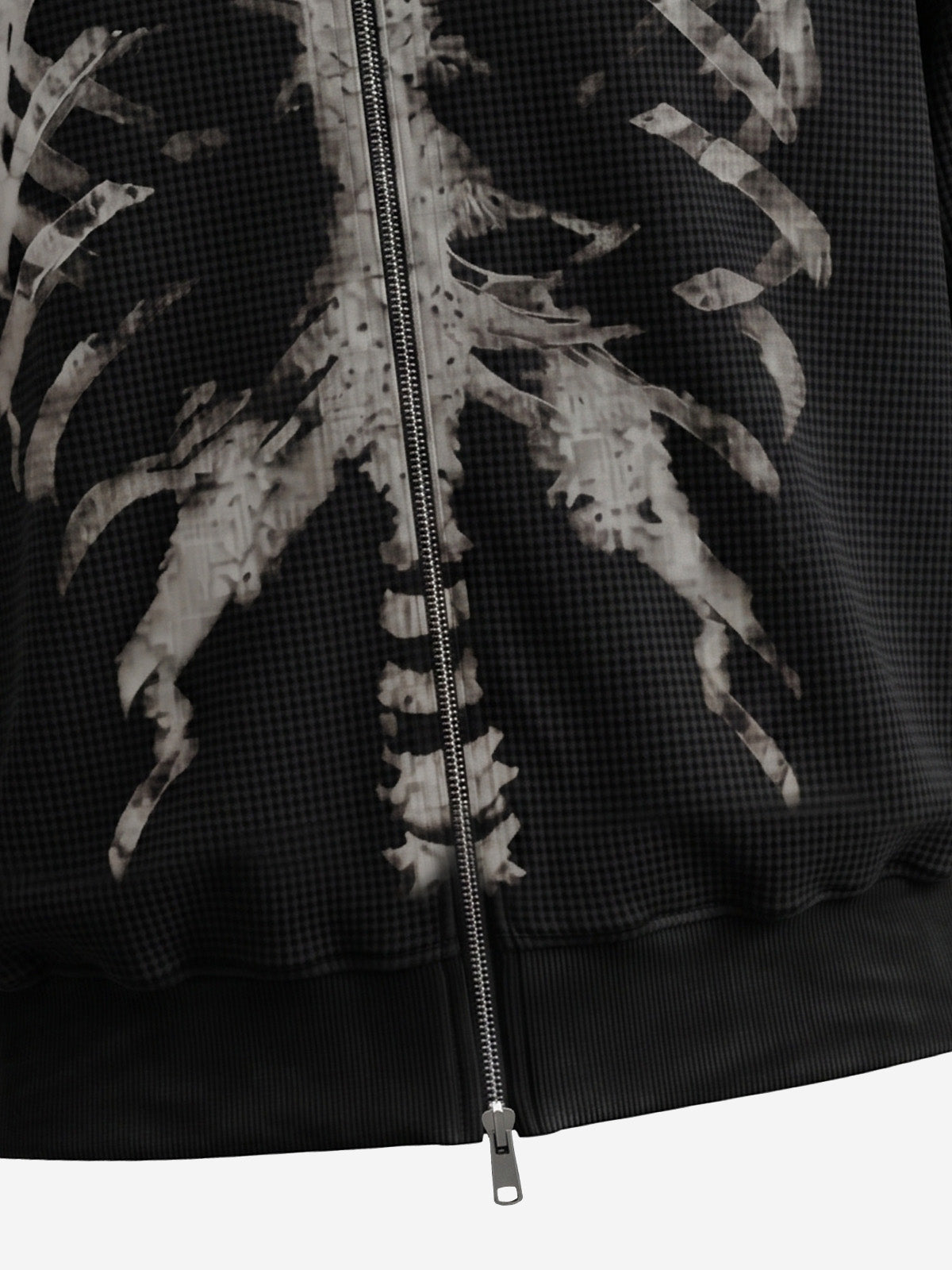 Skull Graphic Waffle Double-Zip Stand-Collar Sweatshirt