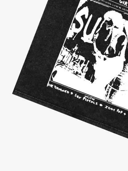 Distressed Sleeveless Crop Top with Barbed Wire Graphic Design 