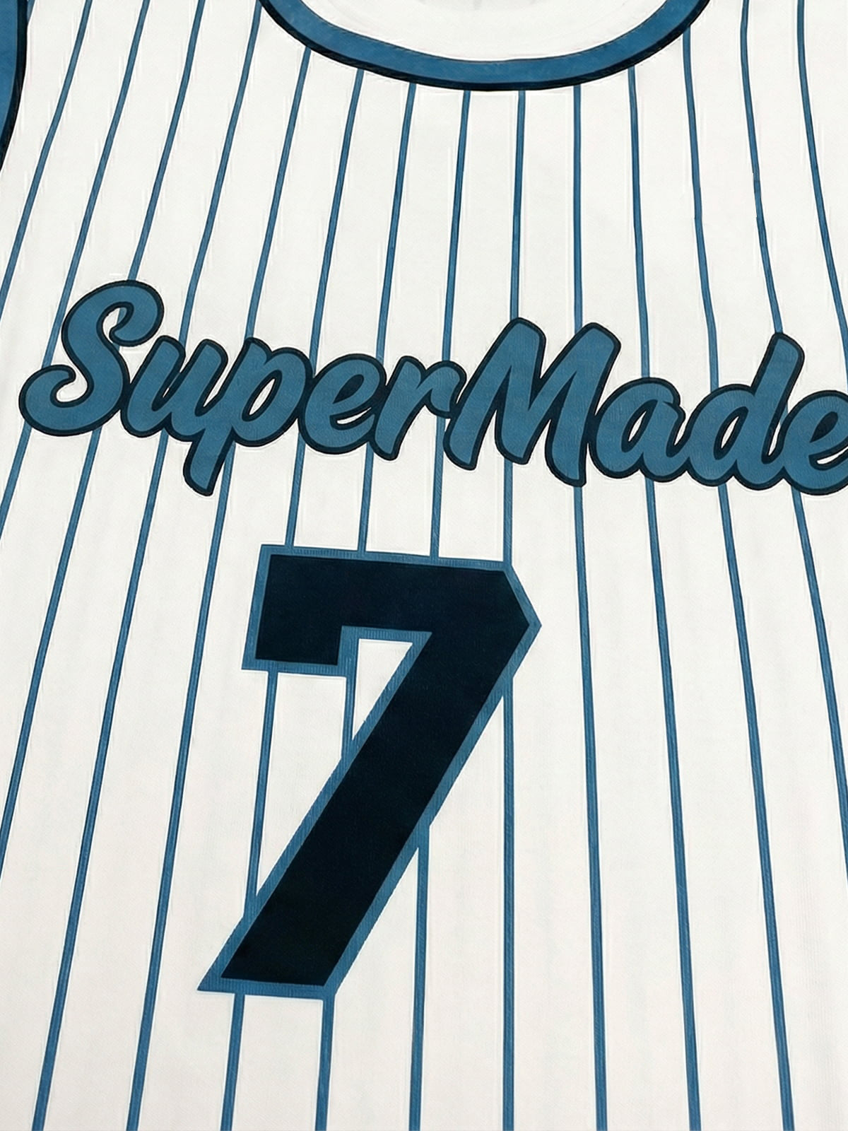 Cotton Pinstripe Baseball Jersey T-Shirt with SuperMade Logo and Number 7 Design 