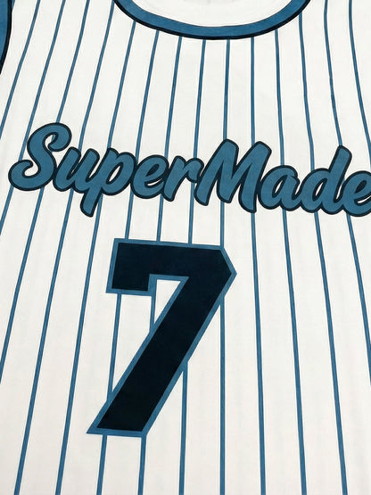 Cotton Pinstripe Baseball Jersey T-Shirt with SuperMade Logo and Number 7 Design 