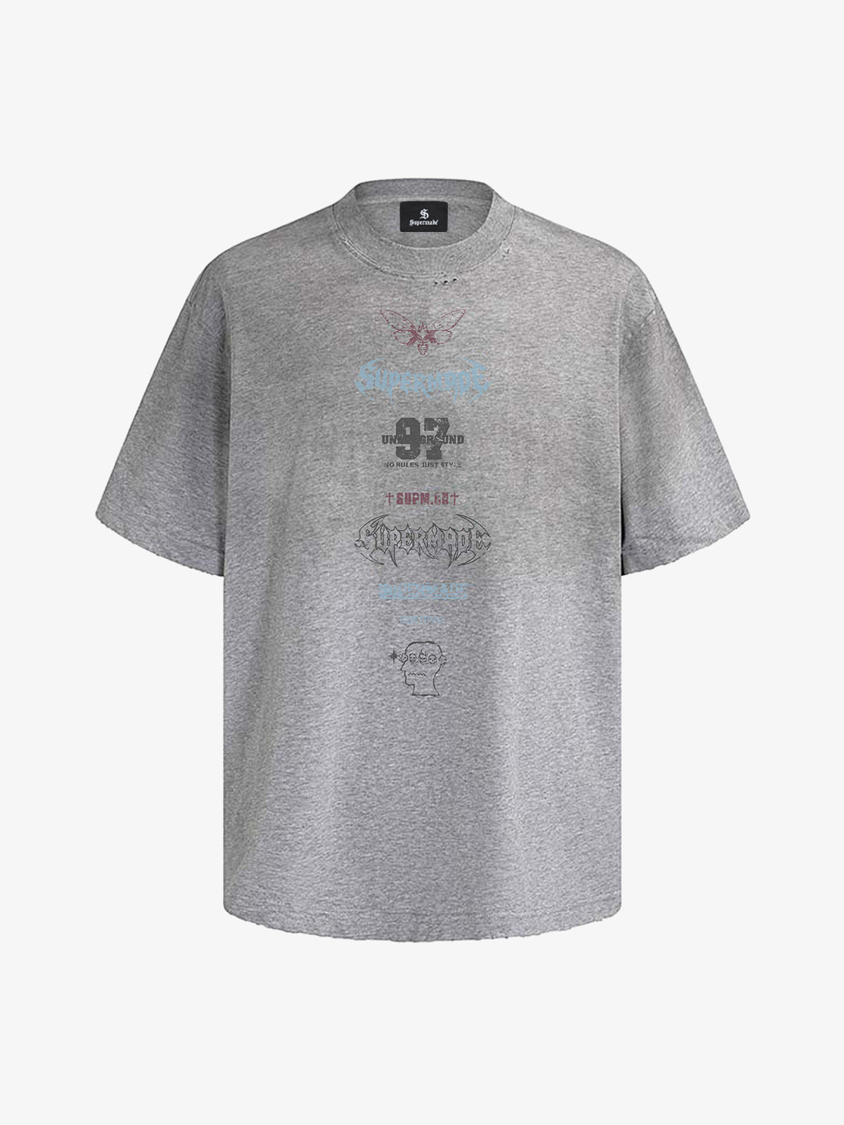 thesupermade-Unisex Loose Distressed Digital Wash Retro Street Print Short-Sleeve T-Shirt 