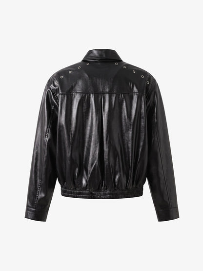 Studded Embroidered Double-Zip Cropped Biker Jacket