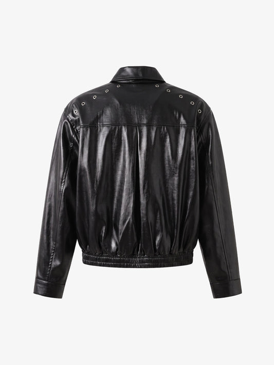Studded Embroidered Double-Zip Cropped Biker Jacket