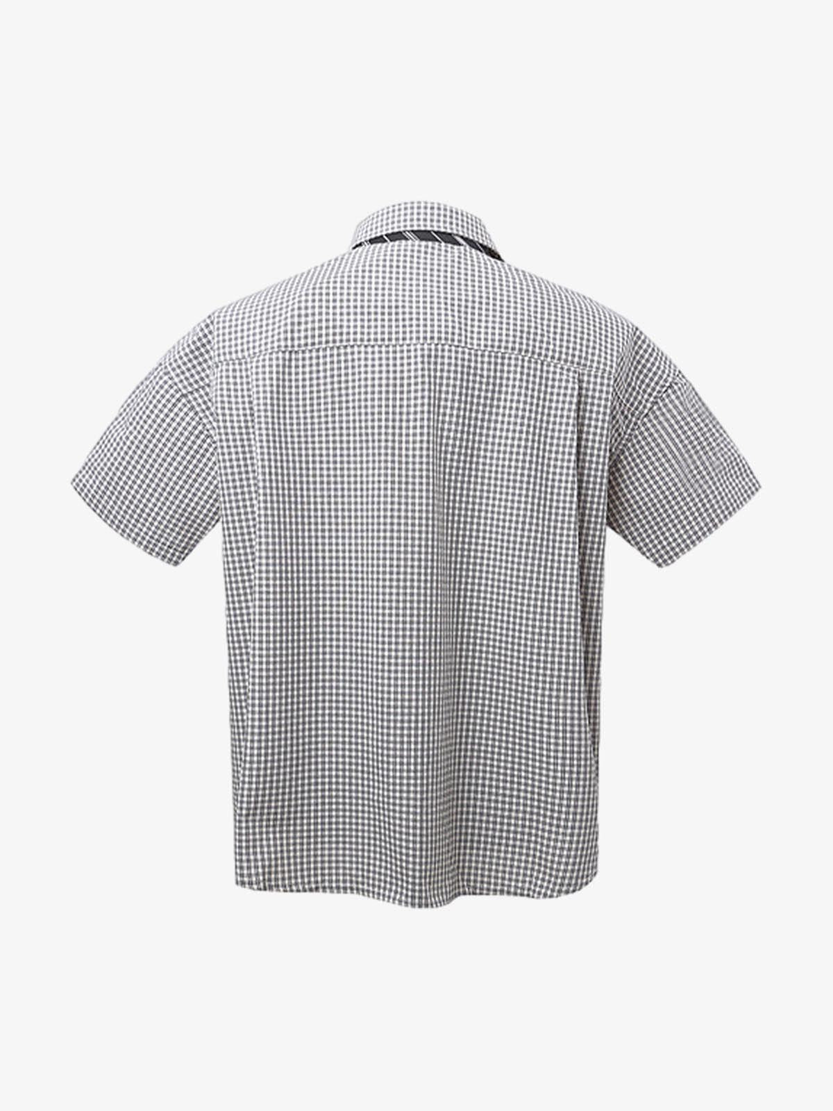 Tie Contrast Stitching Casual Plaid Shirt 