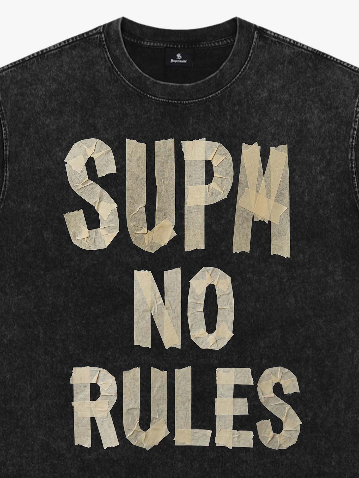 Washed Tape Collage “No Rules” T-Shirt 