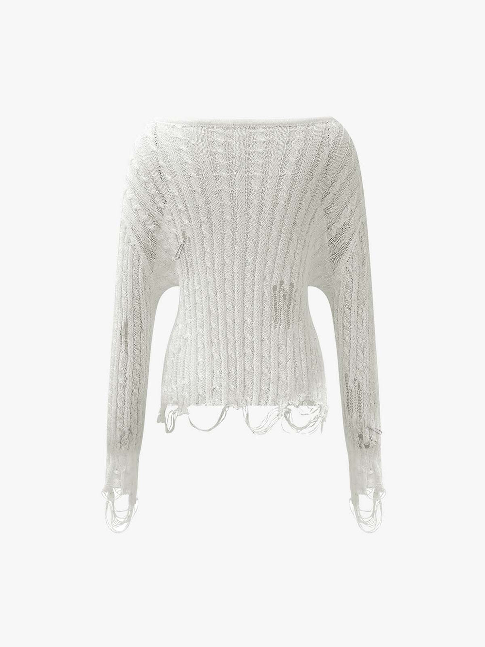 Distressed Pin Off-Shoulder Sweater