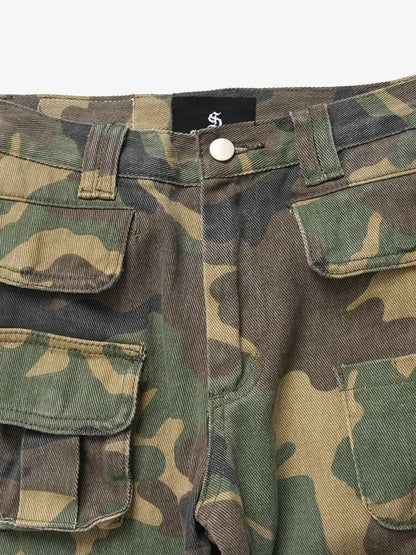Retro Forest Camouflage Multi-Pocket Cargo Pants 