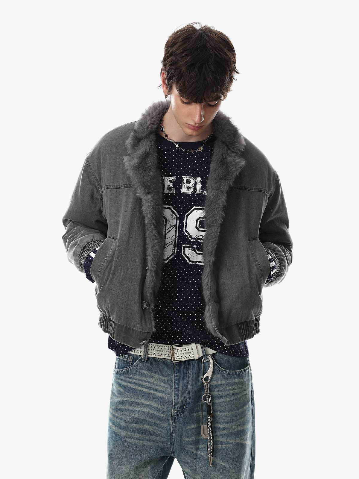 Faux-Fur Trim Washed Button-Up Coat