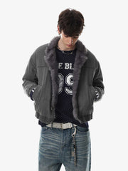 Faux-Fur Trim Washed Button-Up Coat