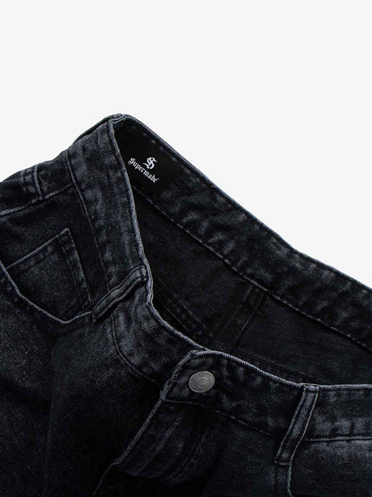 Denim Wide Leg Cropped Pants with White Stripe Design High Waist Fashion Trousers for Women 