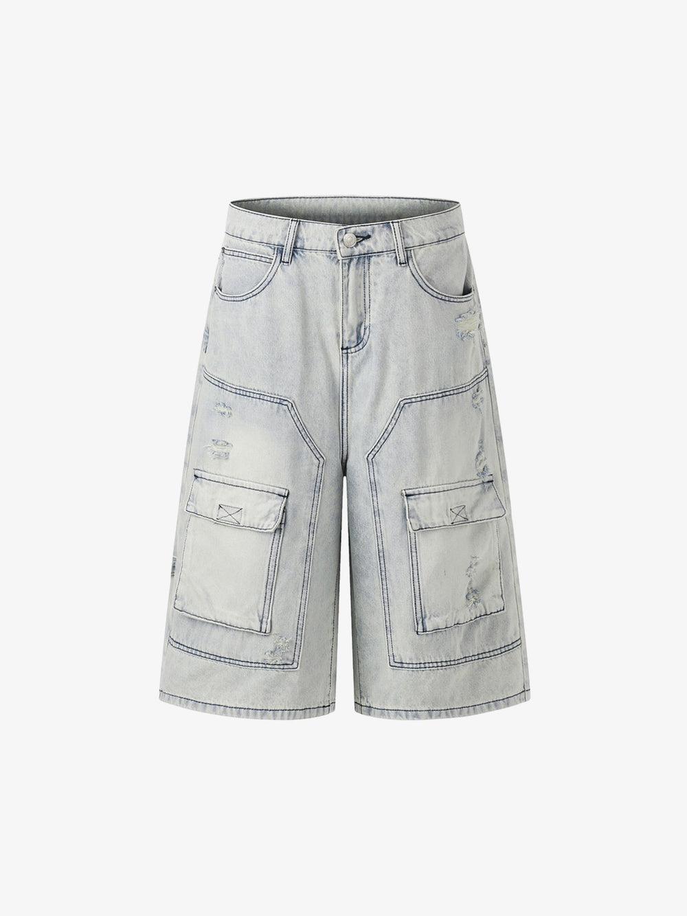 Pantalones cortos cargo de mezclilla desgastada